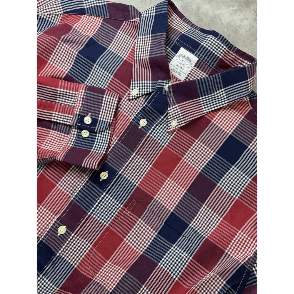 Brooks Brothers Regent Shirt Men's XXL Long Sleeve Patchwork Plaid Red Navy NWT